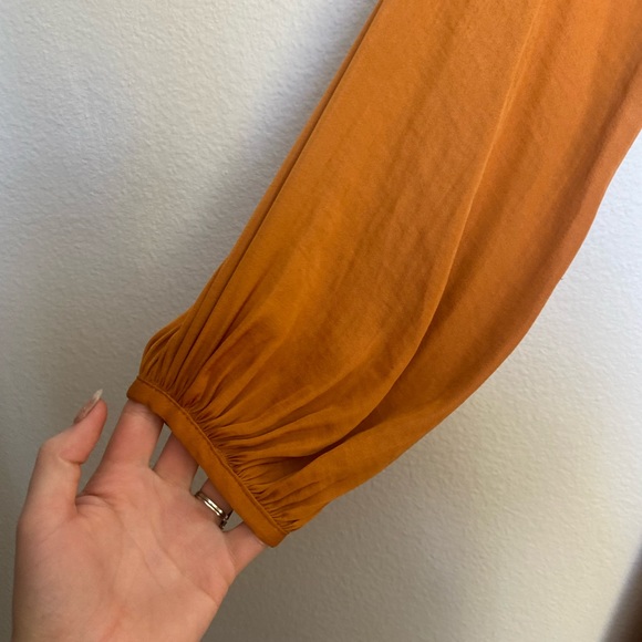 Orange Faux Silk Forever 21 Flowy Long Sleeve Dress - Size Small - Picture 5 of 5